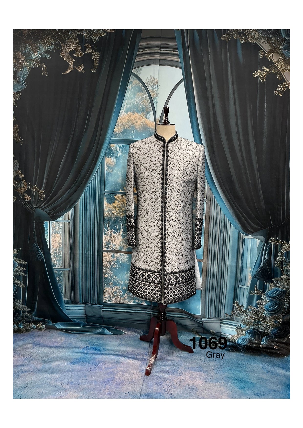 Grey Sherwani with Black Zardozi Work | Indian Groom Indo-Western