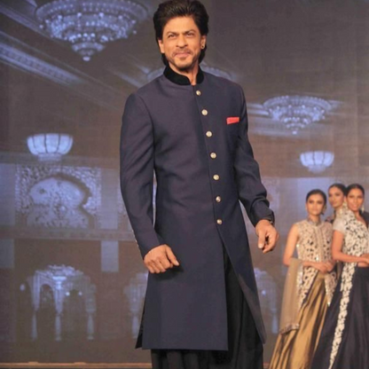 Navy Blue Achkan with Cream Buttons & Black Salwar – Tailored Elegance for Every Occasion