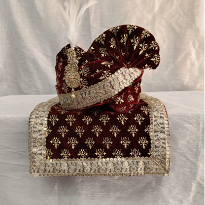 Luxurious Maroon Indian Groom Turban & Shawl Set for Men