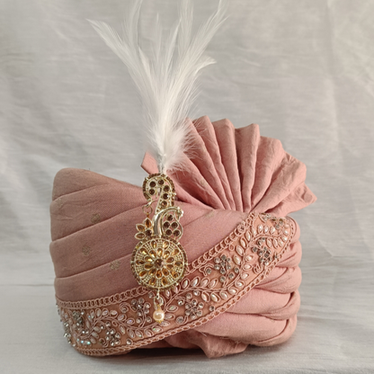Luxurious Dusty Rose Groom Turban Shawl in Silk with Lace Detailing – Lightweight & Adjustable (Shawl 65x250 cm)