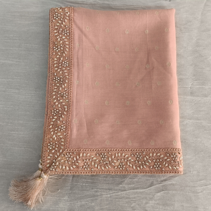 Luxurious Dusty Rose Groom Turban Shawl in Silk with Lace Detailing – Lightweight & Adjustable (Shawl 65x250 cm)