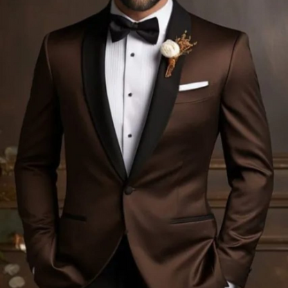 Classic Brown Dinner Suit with Black Shawl Lapel