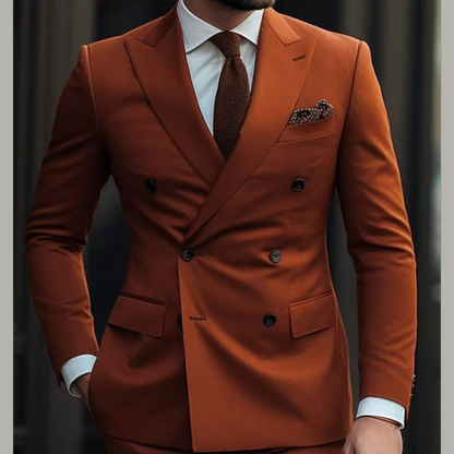 Customizable Terracotta Double-Breasted Suit in Luxurious Terry Rayon – Bold, Sophisticated, and Uniquely Yours