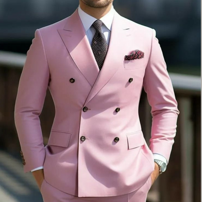 Elegant Double-Breasted Pink Suit - Customizable Fit | 70% Polyester 30% Viscose | Perfect for Formal & Special Occasions