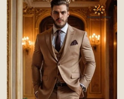Golden Attire Light Brown Terry Rayon Groom Suit | Premium 3-Piece Wedding Ensemble | Breathable & Comfortable Fit | Free Global Shipping