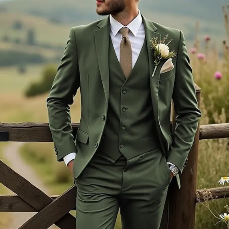 Golden Attire Emerald Green Three-Piece Groom Suit | Comfortable Terry Rayon Fabric | Customizable Design