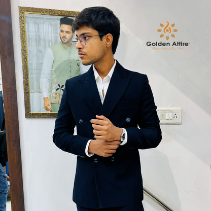 Navy Blue Double Breasted Groom Suit, Wedding Suit for Men