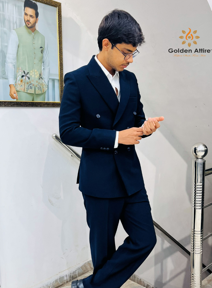 Navy Blue Double Breasted Groom Suit, Wedding Suit for Men