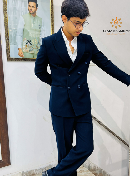 Navy Blue Double Breasted Groom Suit, Wedding Suit for Men