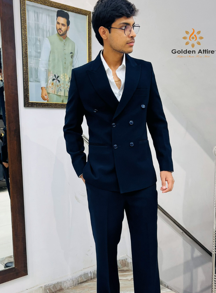Navy Blue Double Breasted Groom Suit, Wedding Suit for Men