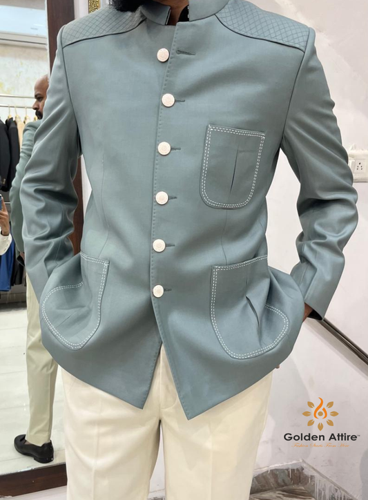 Elegant Sage Green Jodhpuri Suit for Men, Wedding Bandhgala Suit
