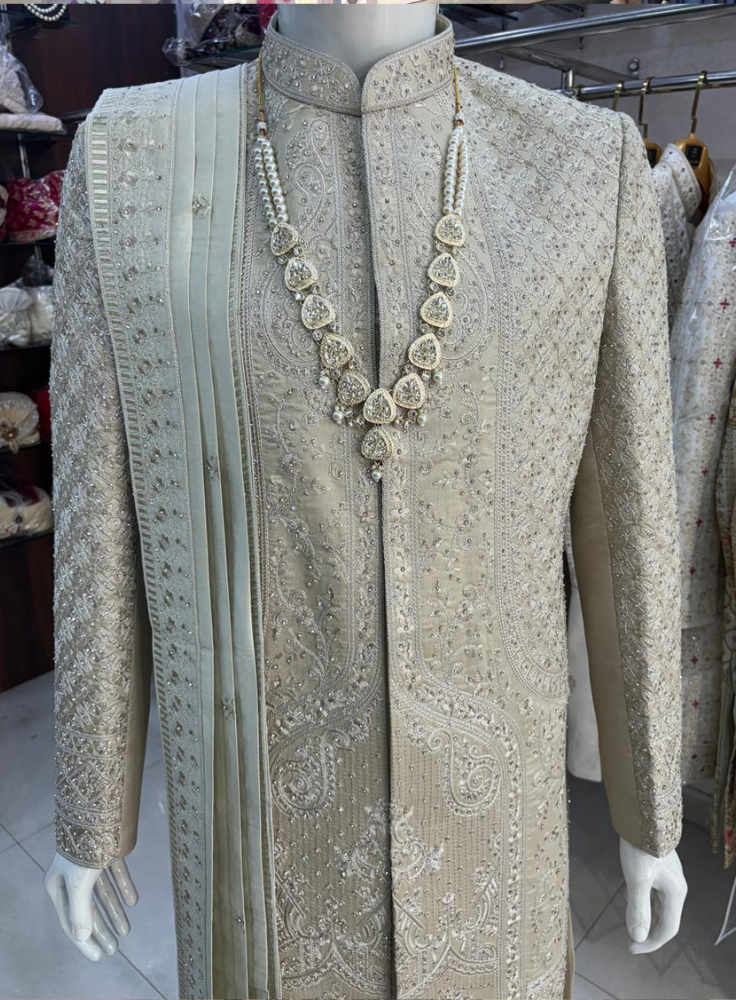 Ivory Premium Sherwani for Men, Wedding Groom Outfit