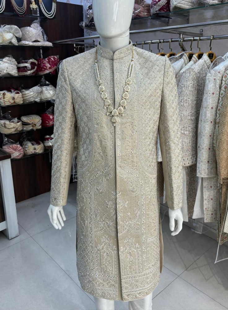 Ivory Premium Sherwani for Men, Wedding Groom Outfit