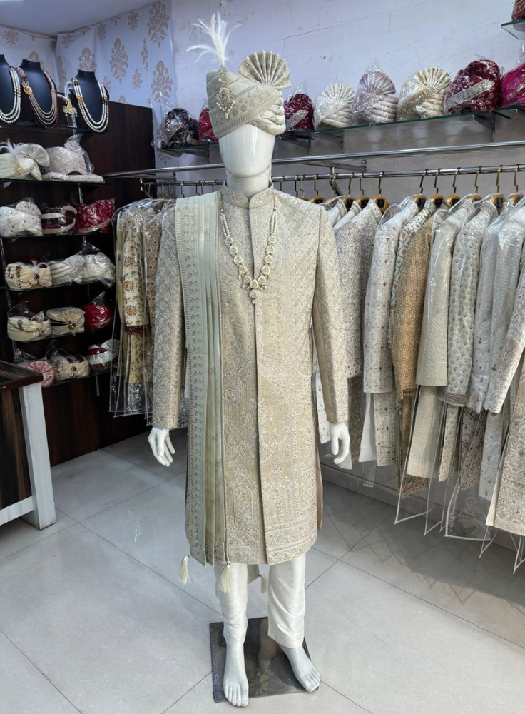 Ivory Premium Sherwani for Men, Wedding Groom Outfit