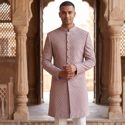 Dusty Rose Indo Western Sherwani for Groom, Elegant Achkan Set for Wedding Reception Engagement