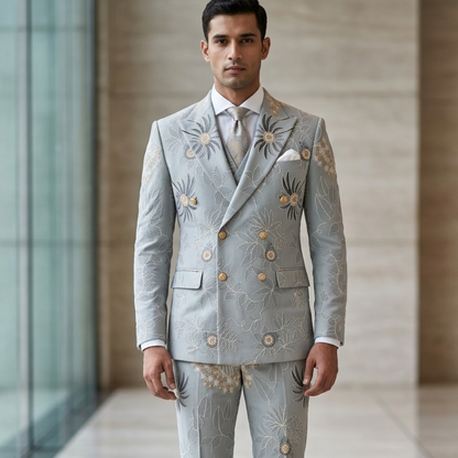 Ice Blue Double Breasted Luxury Wedding Suit for Men