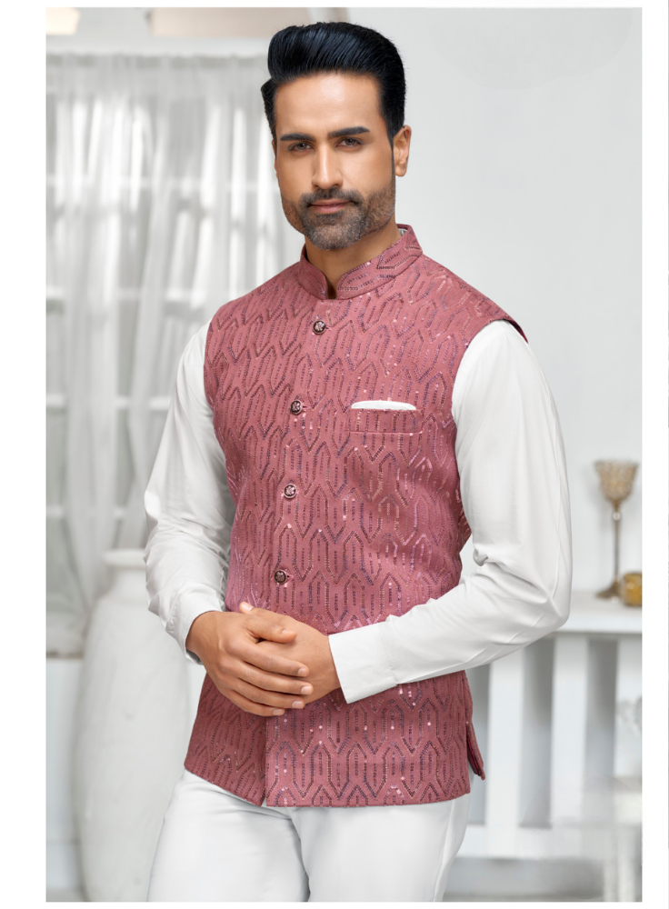 Indian Nehru Jacket Men's Wedding Groom dusty Rose Jacket
