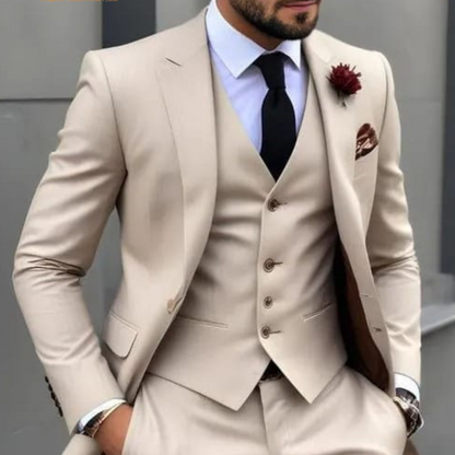 Elegant Beige Terry Rayon Three-Piece Suit – Luxurious Comfort & Timeless Style