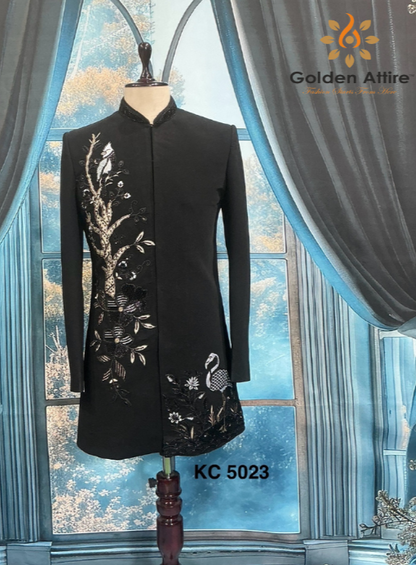 Luxury Black Indo-Western Sherwani for Groom