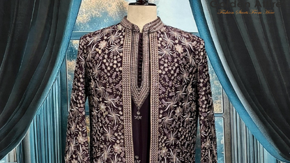 Wine Shrug Indo-Western Sherwani for Groom