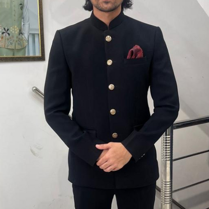 Black Bandhgala Suit , Elegant Jodhpuri Suits Custom Fit