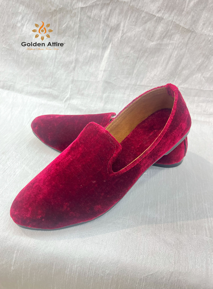 Attire Maroon Velvet Groom Jutti, Wedding Mojari Shoes for Men