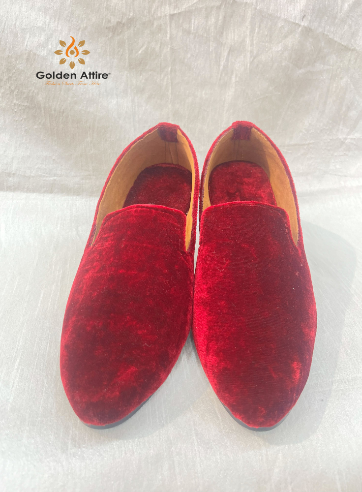 Attire Maroon Velvet Groom Jutti, Wedding Mojari Shoes for Men