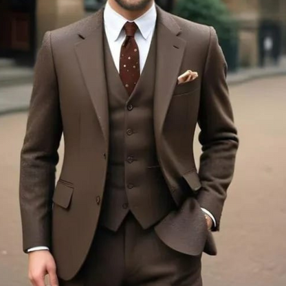 Elegant Dark Brown Three Piece Suit,
