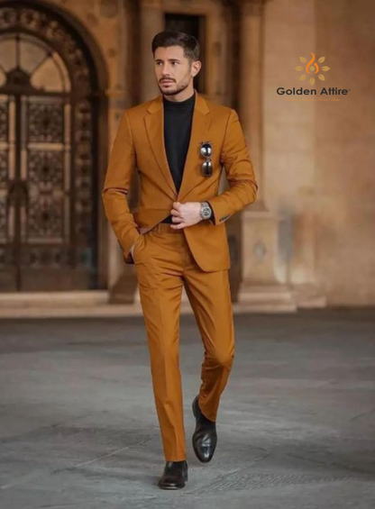 Elegant Rust Two-Piece Suit in Premium Fabric