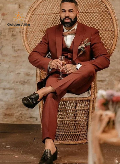 Terracotta Three-Piece Suit, Rust suit for men