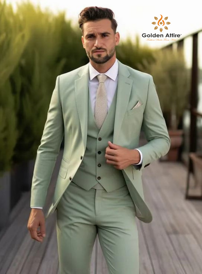 Sage Green Three-Piece Suits for men