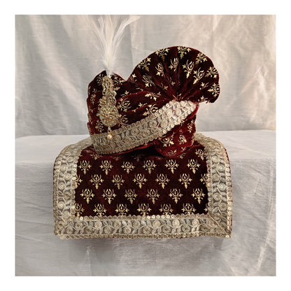 Luxurious Maroon Indian Groom Turban & Shawl Set for Men