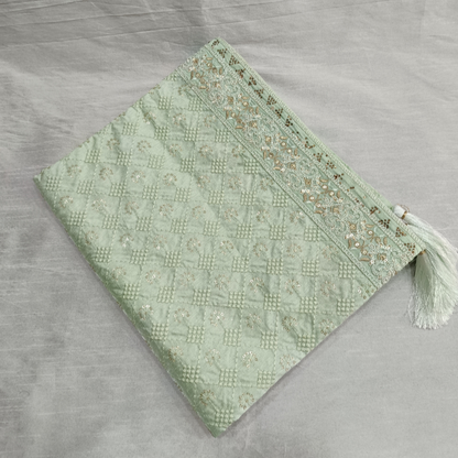 Elegant Sage Green Silk Groom Turban Shawl with All-Over Thread Embroidery – Lightweight & Adjustable (Shawl 65x250 cm)