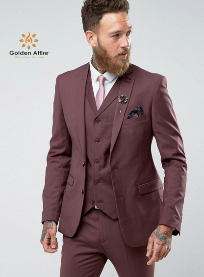 Elegant Three-Piece Suit in Dark Dusty Rose suits,