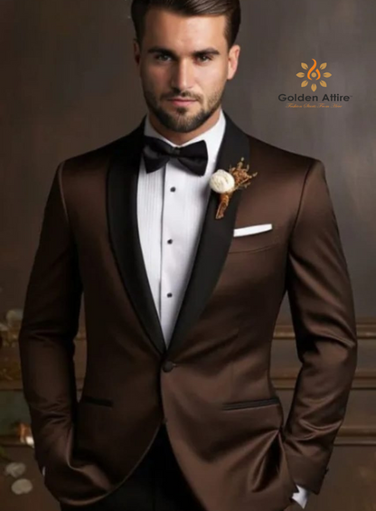 Classic Brown Dinner Suit with Black Shawl Lapel