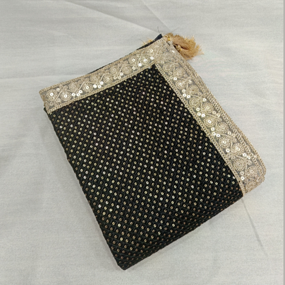 Regal Black Velvet Groom Turban Shawl with Golden Lace & Removable Cream Kalangi | Adjustable Velcro Design for Timeless Elegance (Shawl 65x250 cm)