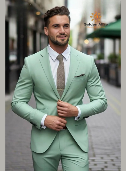 Custom Sage Green Two-Piece Suit | Modern Elegance, Tailored to Perfection"