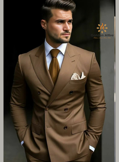 Classic Double-Breasted Brown Suit – Timeless Sophistication for the Modern Gentleman