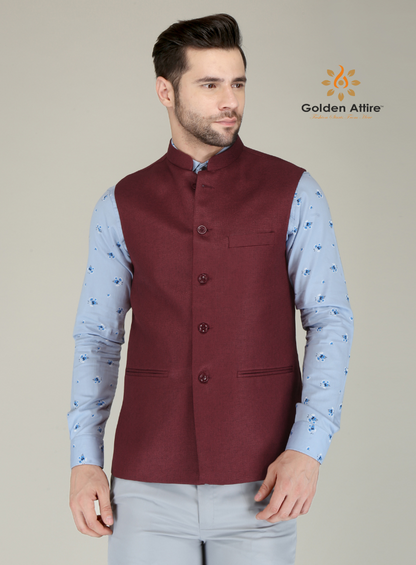Golden Attire | Timeless Maroon Nehru Jacket  | Sustainable Jute Fabric | Customizable Design