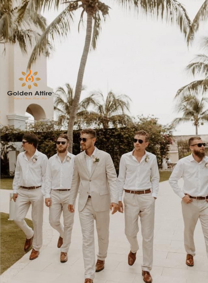 Golden Attire Ivory Linen Three-Piece Suit – Custom-Tailored Luxury for Summer Elegance