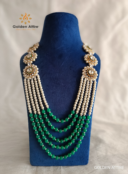 Ivory & Green Maharaja Necklace for Groom | Kundan & Pearl Wedding Mala