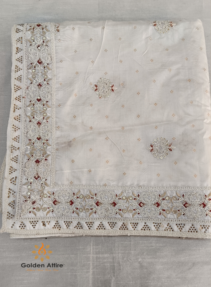 Ivory Indian Wedding Turban & Shawl Set for Men, Groom Safa Stole with Embroidery Border for Sherwani