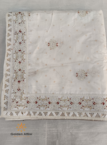 Ivory Indian Wedding Turban & Shawl Set for Men, Groom Safa Stole with Embroidery Border for Sherwani