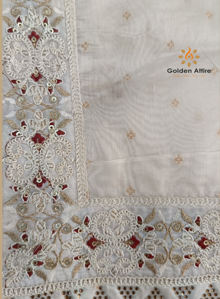 Ivory Indian Wedding Turban & Shawl Set for Men, Groom Safa Stole with Embroidery Border for Sherwani