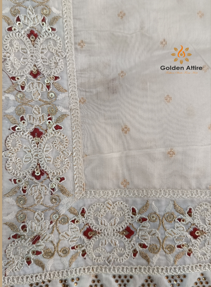 Ivory Indian Wedding Turban & Shawl Set for Men, Groom Safa Stole with Embroidery Border for Sherwani