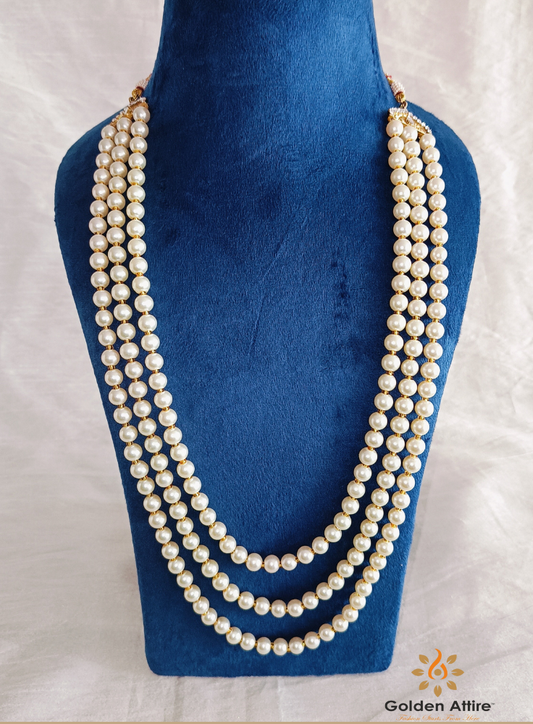 Ivory Maharaja Necklace, 3-Layer Groom Pearl Mala