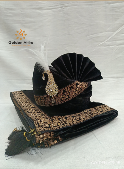Black Velvet Indian Wedding Turban & Shawl Set
