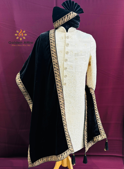 Black Velvet Indian Wedding Turban & Shawl Set