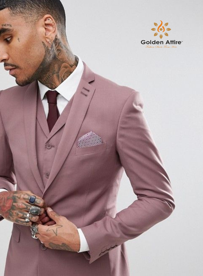 Premium Dusty Rose Groom Suit, 3-Piece Wedding Suit for Men