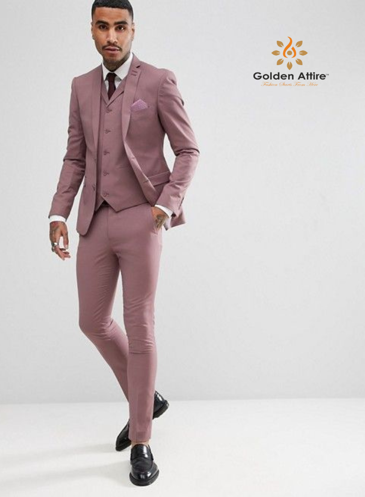 Premium Dusty Rose Groom Suit, 3-Piece Wedding Suit for Men